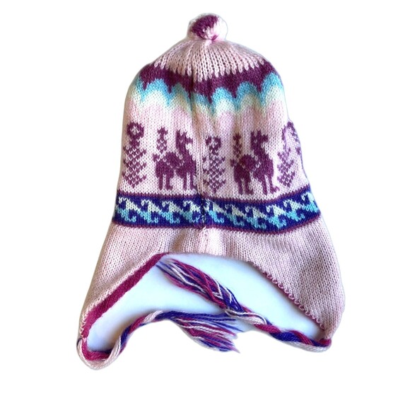 Hand-Knotted Chullo Winter Magenta Pink Reversible Alpaca Wool Blend W/ Earflaps - Picture 9 of 9